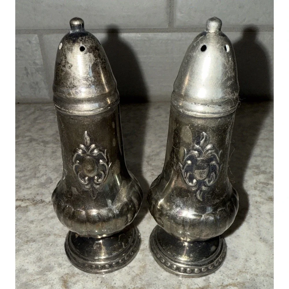 Vintage MCM Silver Plated Weighted Salt & Pepper Shakers Made In USA Tarnished
